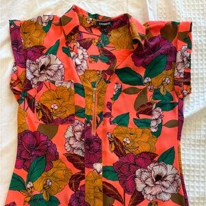 Express Pink and Yellow Fitted Button Down Shirt